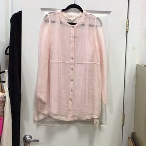 EILEEN FISHER- tank top with sheer long sleeve button down,pale pink, size large